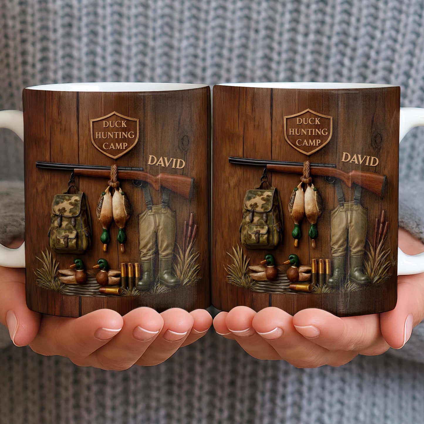 Duck Hunting Camp With Rifle and Ducks - Personalized Custom Coffee Mug - HTG004_MG