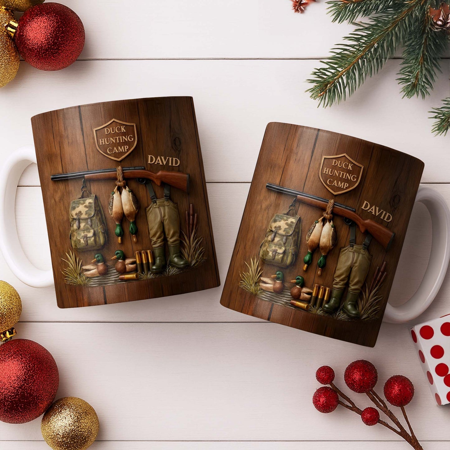 Duck Hunting Camp With Rifle and Ducks - Personalized Custom Coffee Mug - HTG004_MG