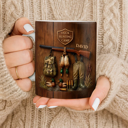 Duck Hunting Camp With Rifle and Ducks - Personalized Custom Coffee Mug - HTG004_MG