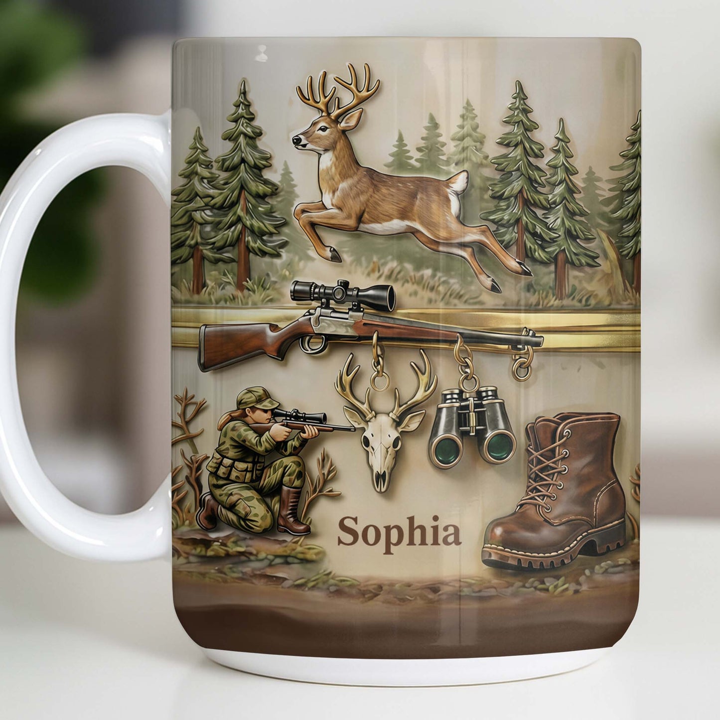 A Hunter's Passion With Deer And Rifle - Personalized Custom Coffee Mug - HTG010_MG