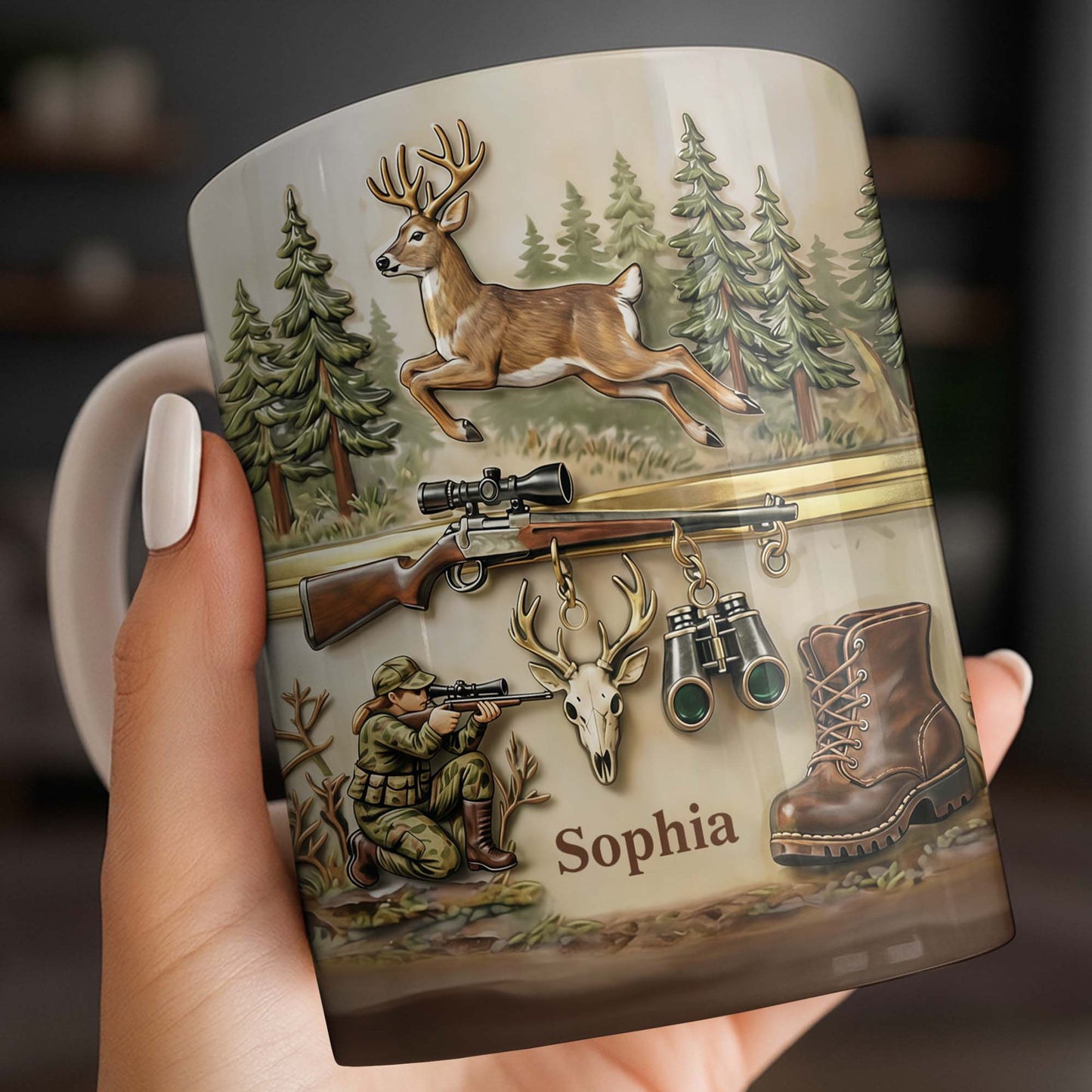 A Hunter's Passion With Deer And Rifle - Personalized Custom Coffee Mug - HTG010_MG