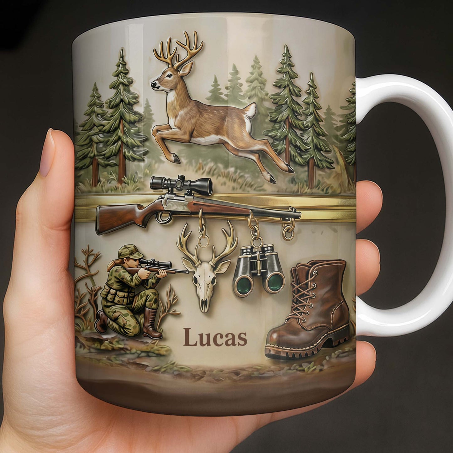 A Hunter's Passion With Deer And Rifle - Personalized Custom Coffee Mug - HTG010_MG