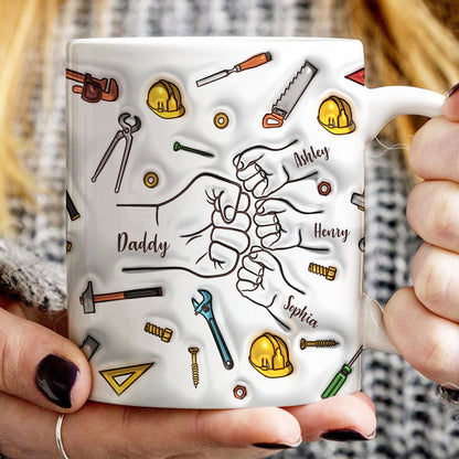 Daddy's Team Fist Bump, 3D Inflated Personalized Mug, Father's Day Gift For Dad