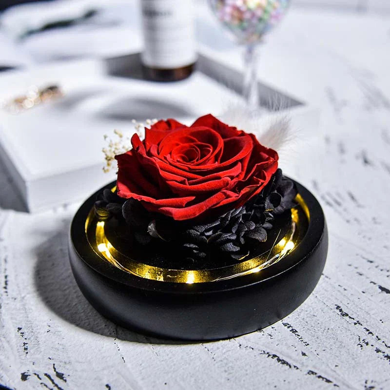 Forever Rose in Glass Dome with LED Light for Valentine and Special Occasions