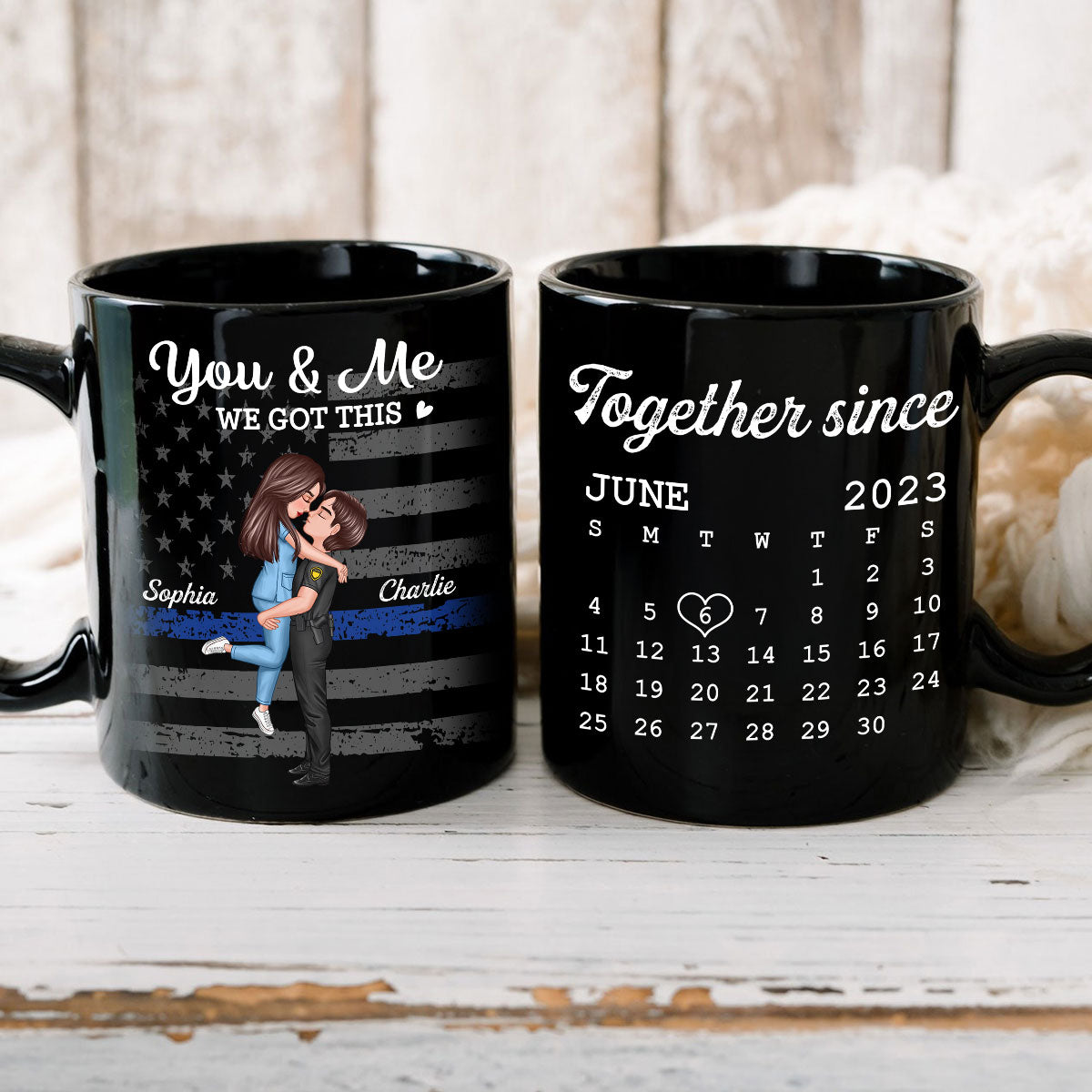 You & Me We Got This Hero Couple Hugging Kissing Anniversary Calendar Keepsake Personalized Mug
