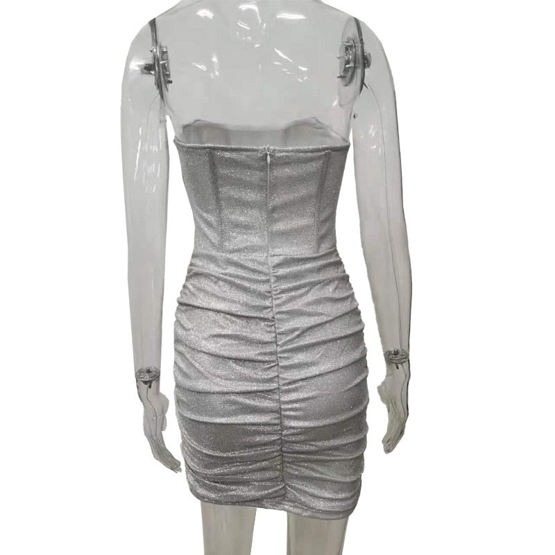 Glitter Strapless Corset Mini Dresses