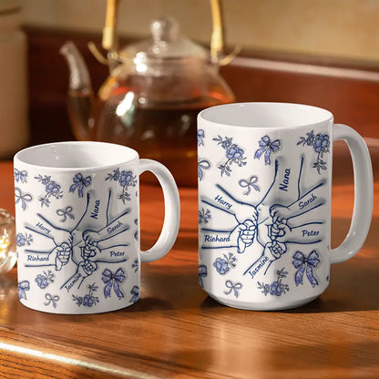 Hand In Hand Mom Toile De Jouy - 3D Inflated Effect Printed Mug, Personalized White Edge-to-Edge Mug