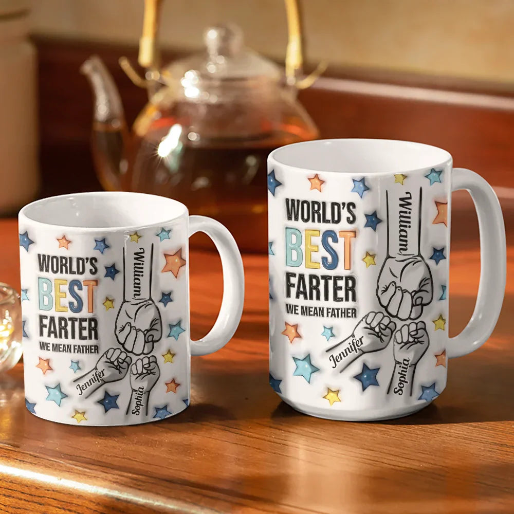 Hand Punch Best Farter I Mean Father - 3D Inflated Effect Printed Mug, Personalized White Edge-to-Edge Mug