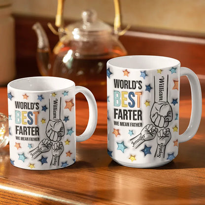 Hand Punch Best Farter I Mean Father - 3D Inflated Effect Printed Mug, Personalized White Edge-to-Edge Mug