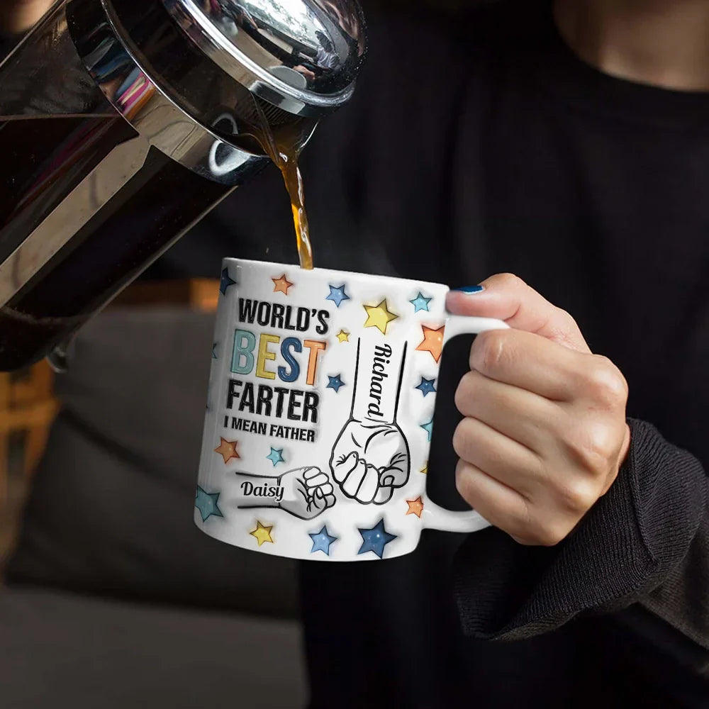 Hand Punch Best Farter I Mean Father - 3D Inflated Effect Printed Mug, Personalized White Edge-to-Edge Mug