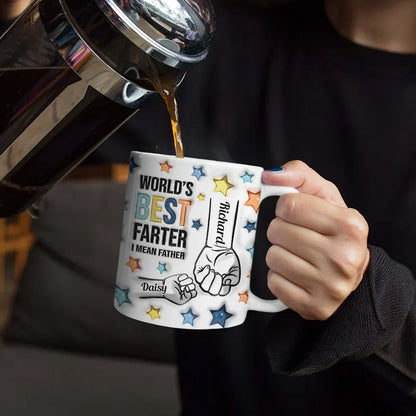 Hand Punch Best Farter I Mean Father - 3D Inflated Effect Printed Mug, Personalized White Edge-to-Edge Mug
