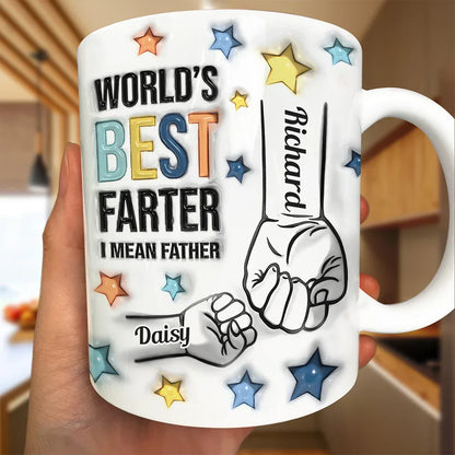 Hand Punch Best Farter I Mean Father - 3D Inflated Effect Printed Mug, Personalized White Edge-to-Edge Mug