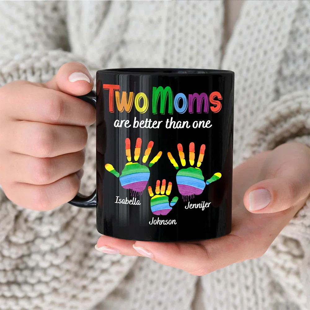 Handprints Two Are Better Than One - Personalized Black Mug