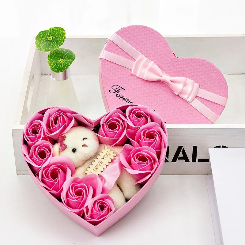 Rose Bear with Heart Shaped Display Case