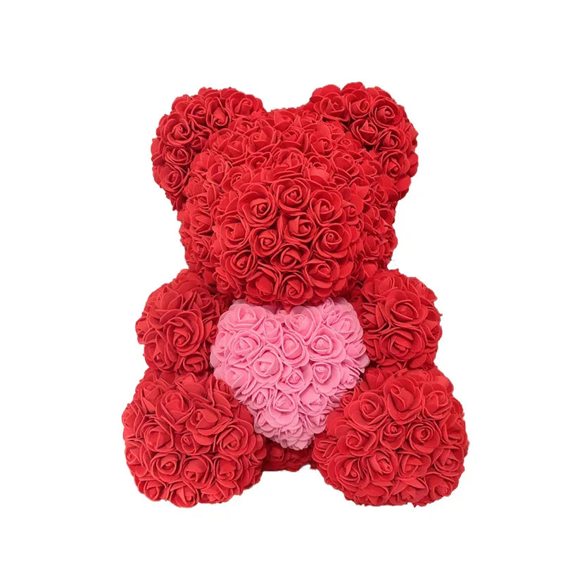 Red Rose Teddy Bear 40cm Artificial Rose Flower Gift