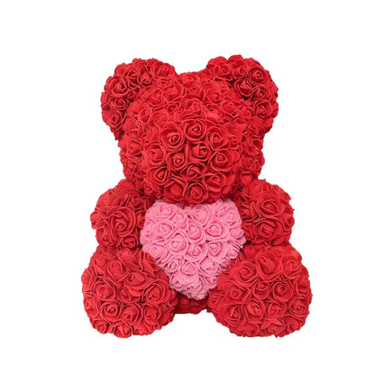 Red Rose Teddy Bear 40cm Artificial Rose Flower Gift