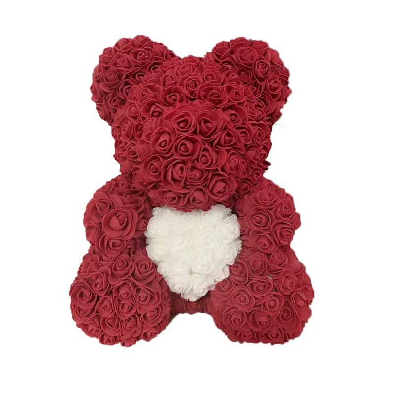 Red Rose Teddy Bear 40cm Artificial Rose Flower Gift