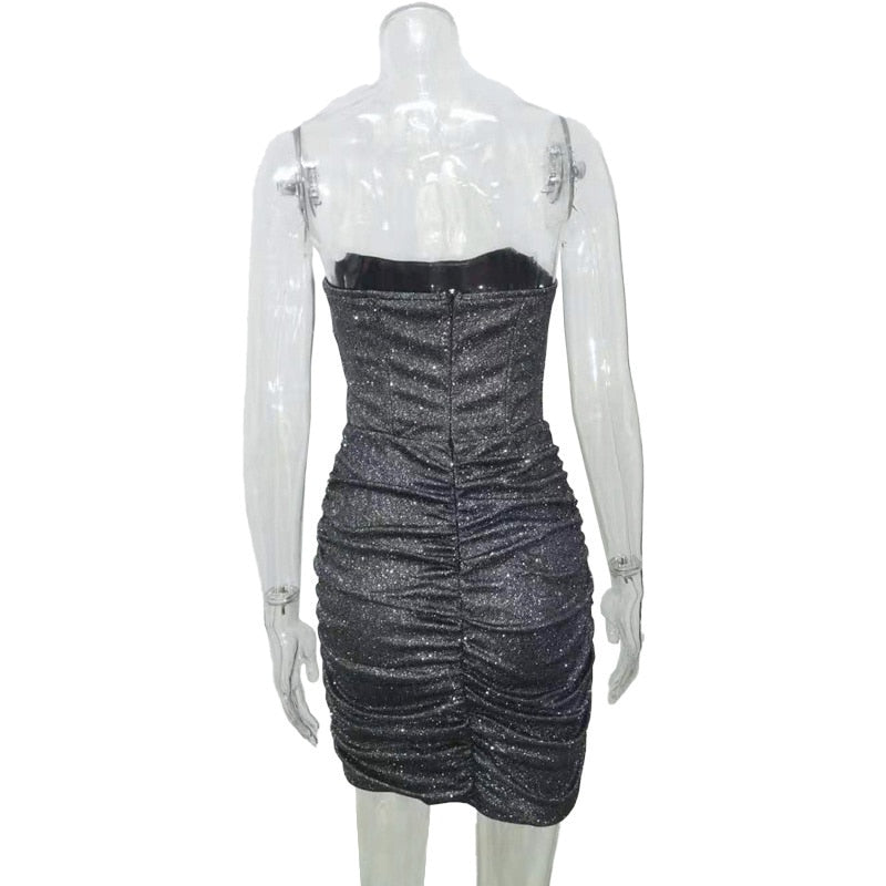 Glitter Strapless Corset Mini Dresses