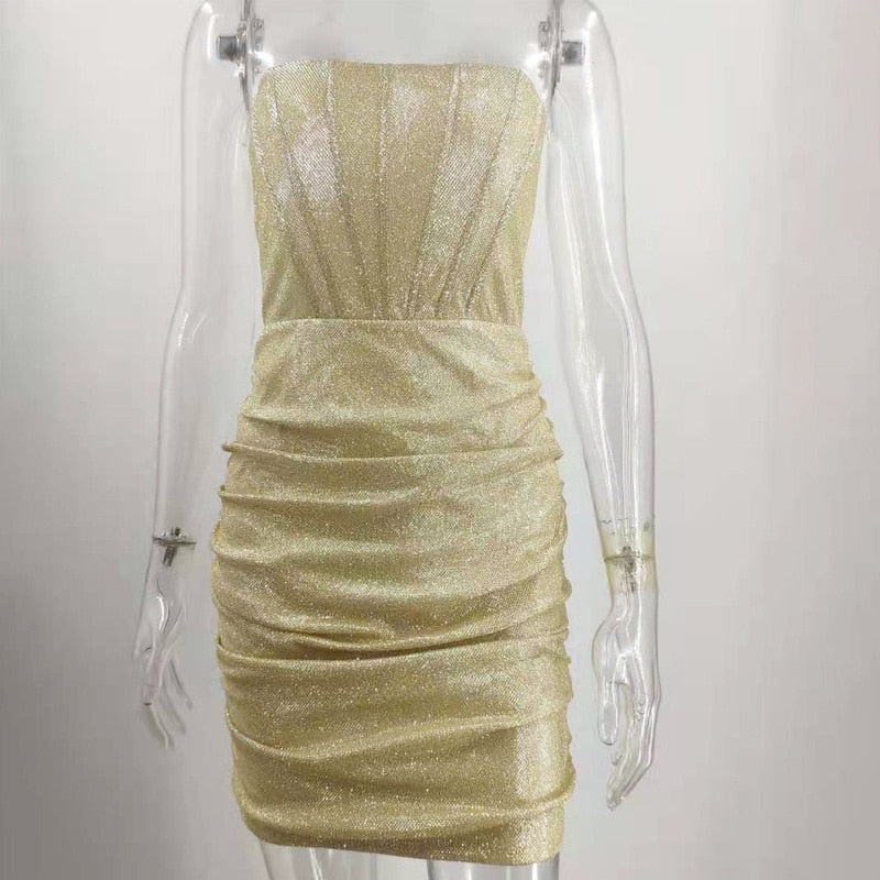 Glitter Strapless Corset Mini Dresses