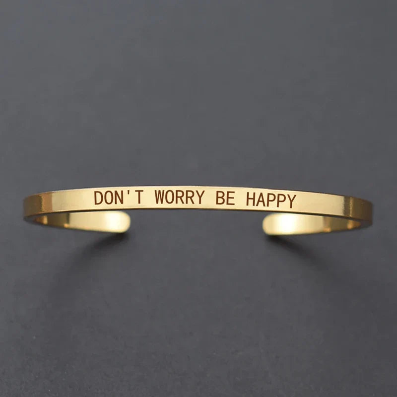 Inspirational Quotes Cuff Bracelet " DON'T WORRY BE HAPPY " Metal Engraved Bracelet