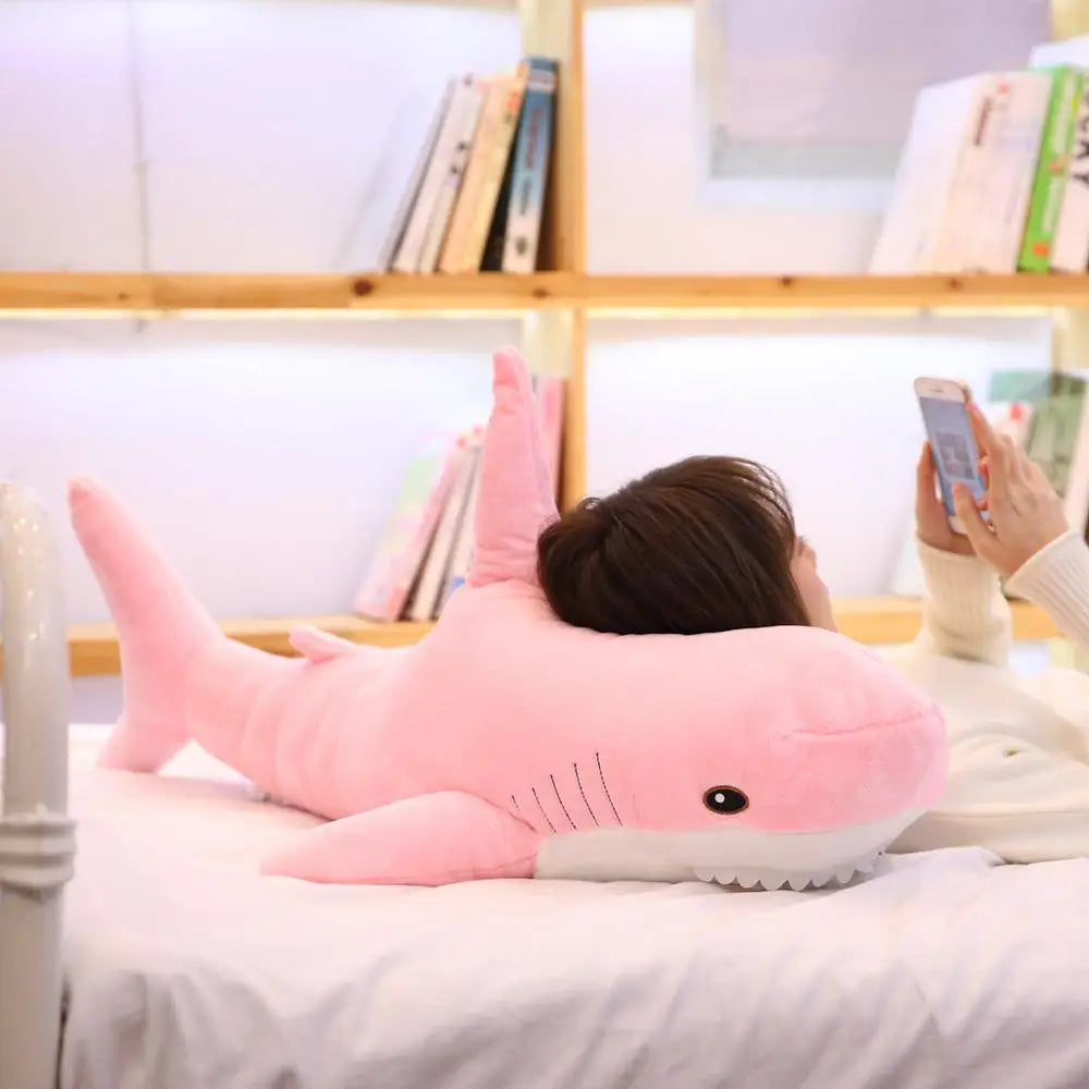 140cm Giant Shark Plush Toy - Soft Stuffed Animal Pillow for Kids