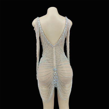 Rhinestones Chains Hollow Drip Dress