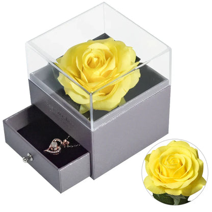 Eternal Rose Jewelry Box with Necklace Preserved Flower Gift for Women Birthday Anniversary