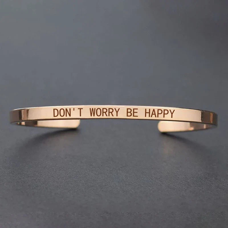 Inspirational Quotes Cuff Bracelet " DON'T WORRY BE HAPPY " Metal Engraved Bracelet