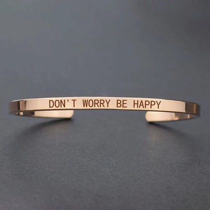 Inspirational Quotes Cuff Bracelet " DON'T WORRY BE HAPPY " Metal Engraved Bracelet