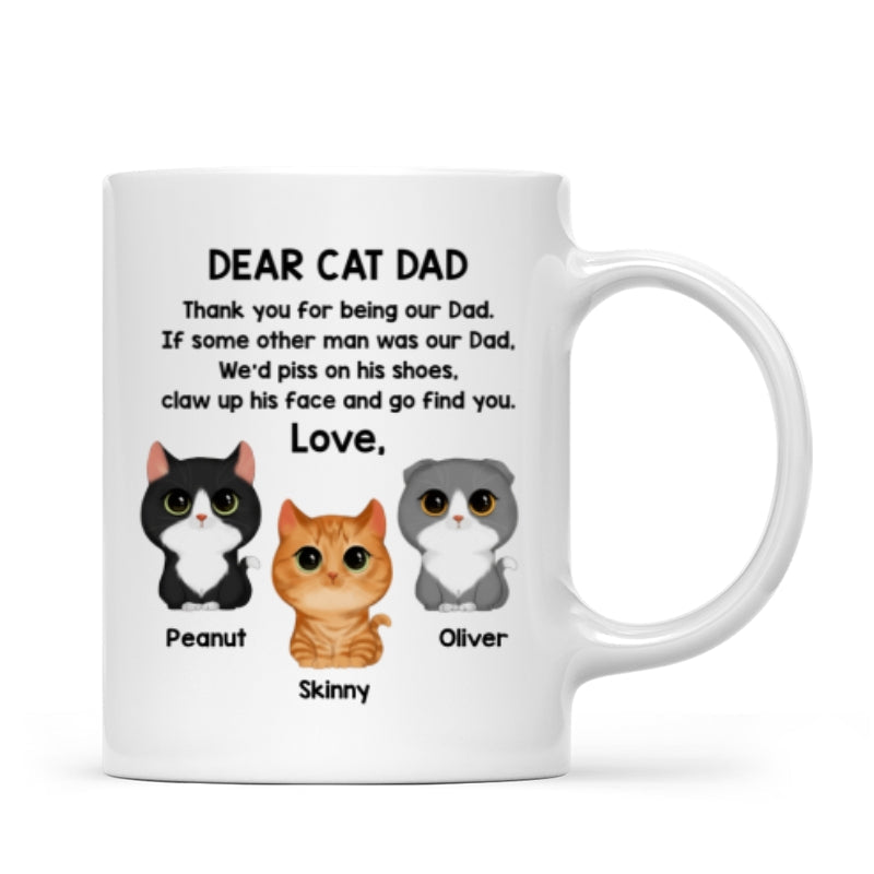 Dear Cat Dad Watercolor Cute Cats Father's Day Gift For Cat Dad Personalized Mug
