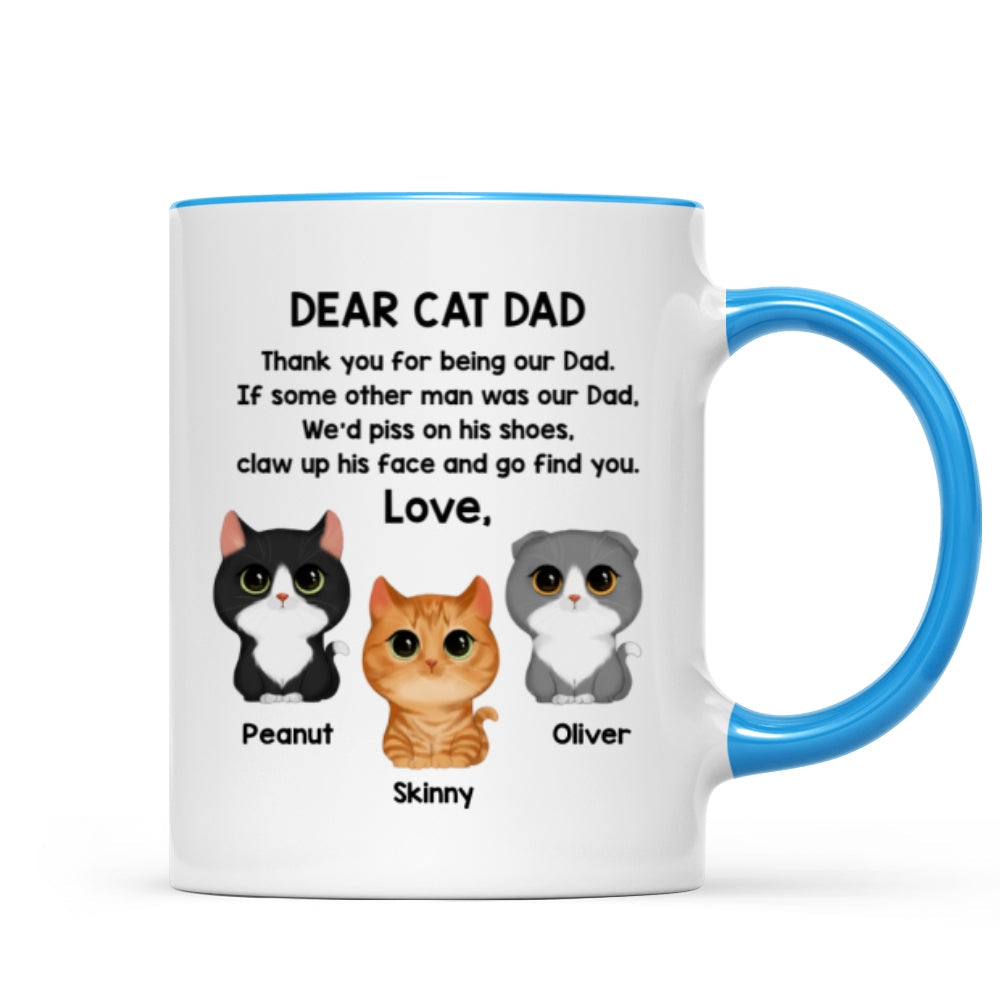 Dear Cat Dad Watercolor Cute Cats Father's Day Gift For Cat Dad Personalized Mug