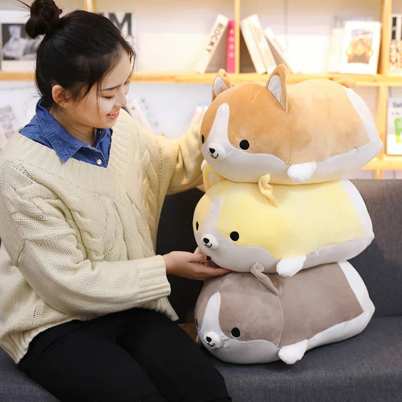 Happy Corgi Plush Dog Pillow Soft Stuffed Toy Gift