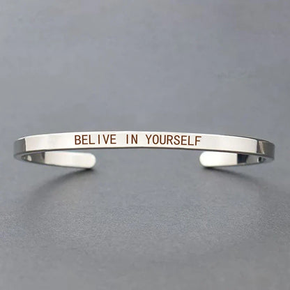Inspirational Quotes Cuff Bracelet " DON'T WORRY BE HAPPY " Metal Engraved Bracelet