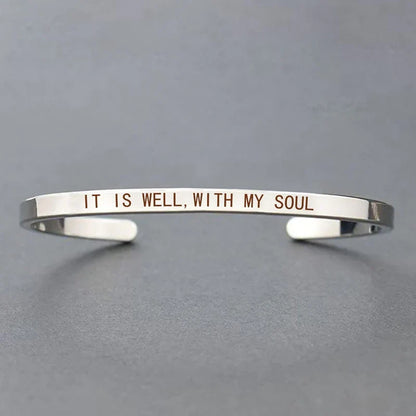 Inspirational Quotes Cuff Bracelet " DON'T WORRY BE HAPPY " Metal Engraved Bracelet