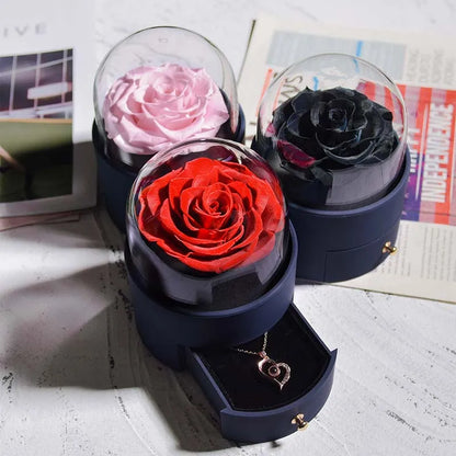 Eternal Rose Jewelry Box with Necklace Preserved Flower Gift for Women Birthday Anniversary