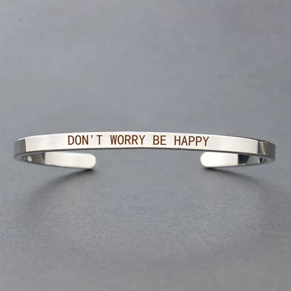 Inspirational Quotes Cuff Bracelet " DON'T WORRY BE HAPPY " Metal Engraved Bracelet