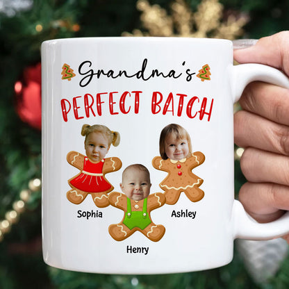 Grandma's Perfect Batch Cute Grandkids Photo Gingerbread Christmas Personalized Mug