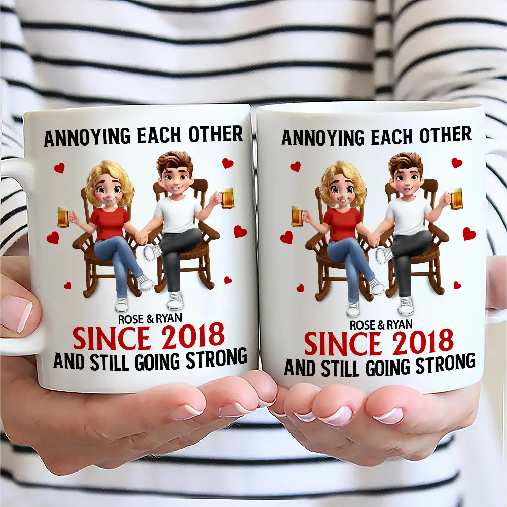 Holding Hands Sitting Couple Annoying Each Other - Personalized Mug