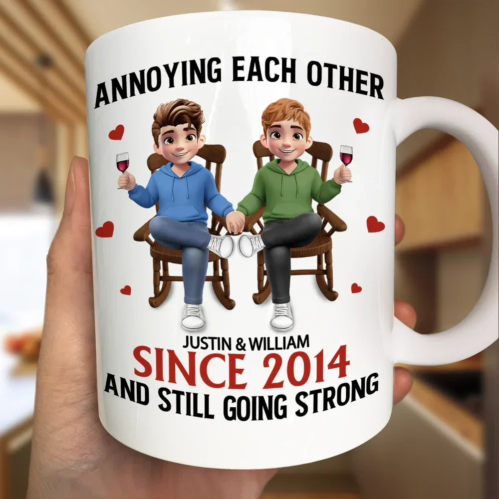 Holding Hands Sitting Couple Annoying Each Other - Personalized Mug