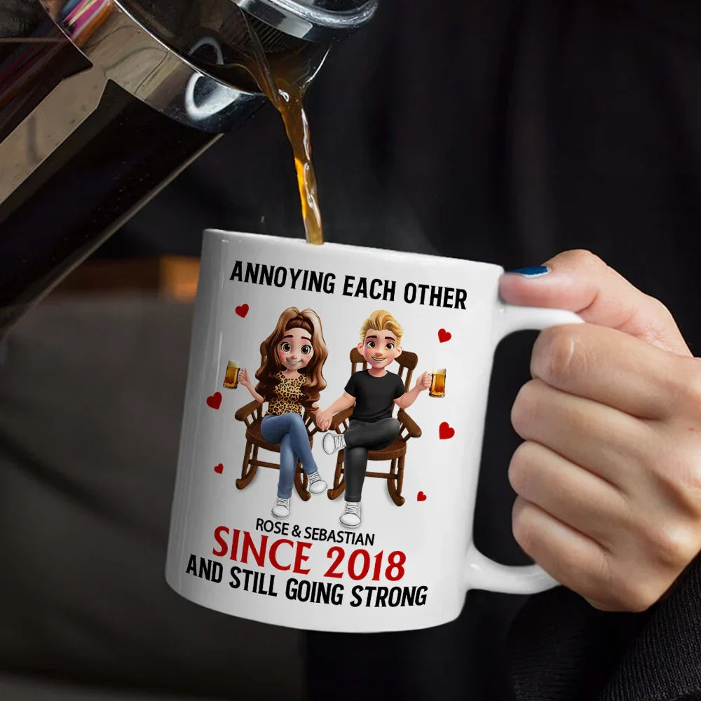 Holding Hands Sitting Couple Annoying Each Other - Personalized Mug