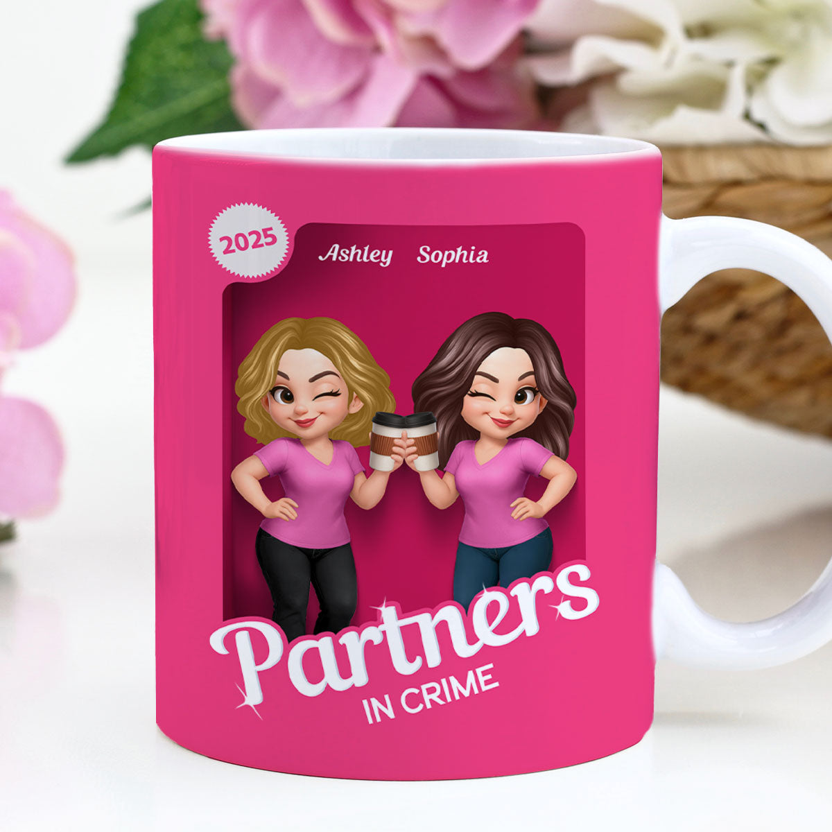 Besties Partner In Crime Pink 3D Effect Action Figure Personalized Mug