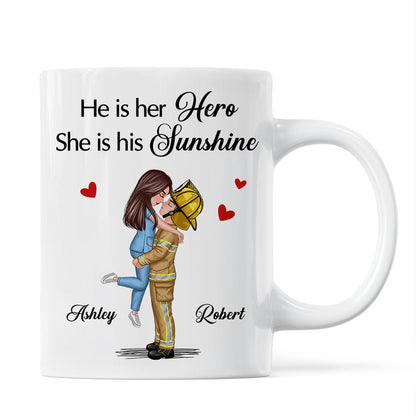 Her Hero His Sunshine Couple Valentine's Day Gifts by Occupation Gift For Her Gift For Him Firefighter, Nurse, Police Officer Personalized Mug