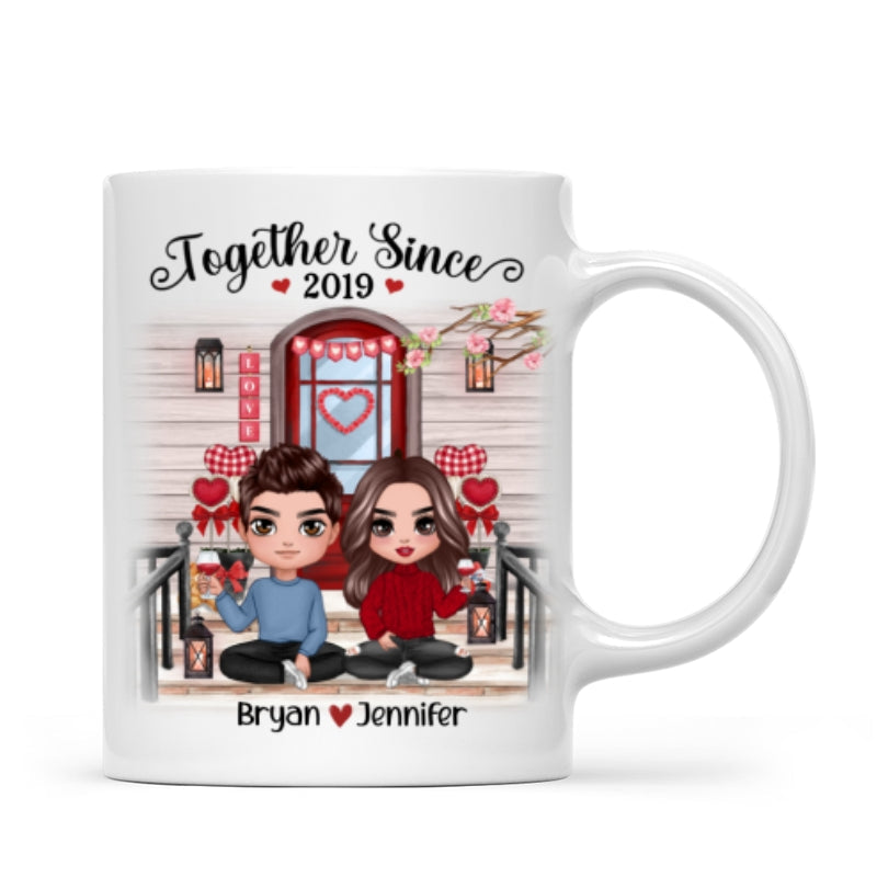 Doll Couple Sitting Front Porch Personalized Mug