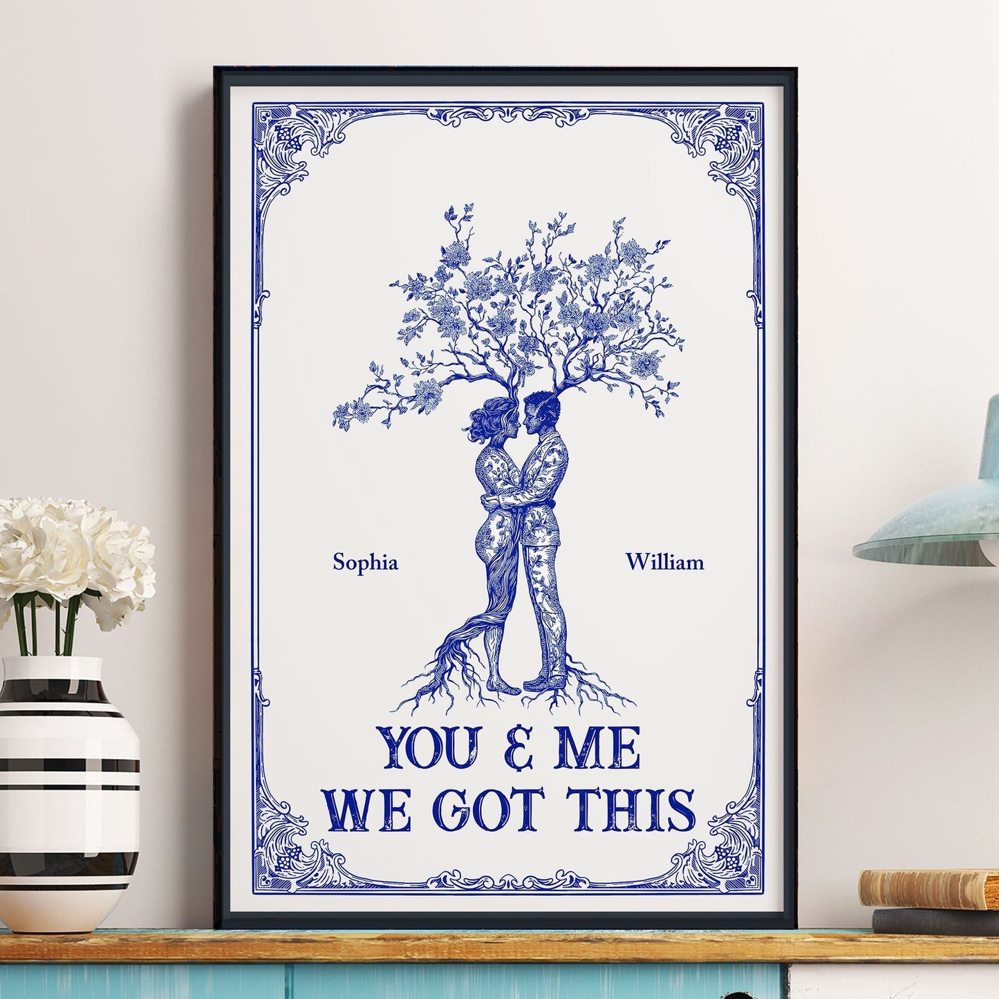 Couple Tree Hug Poster, Romantic Home Wall Art, Perfect Gift for Lovers