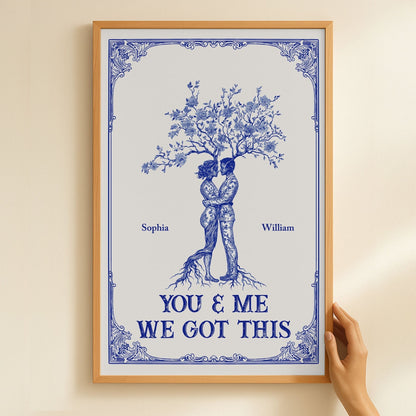 Couple Tree Hug Poster, Romantic Home Wall Art, Perfect Gift for Lovers