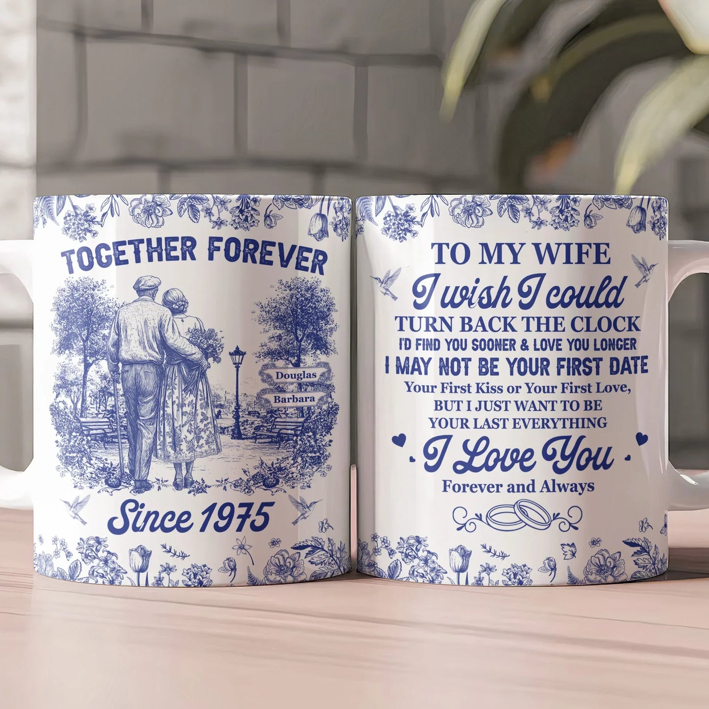 Personalized Ceramic Couple Mug with Custom Name for Anniversary Gift