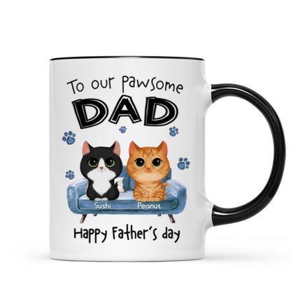 To Pawsome Dad Watercolor Cute Cat Sitting On Sofa Personalized Mug