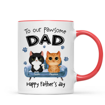 To Pawsome Dad Watercolor Cute Cat Sitting On Sofa Personalized Mug