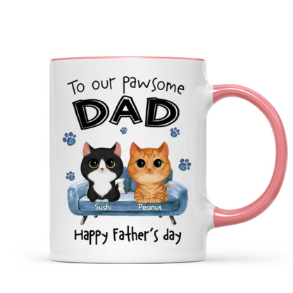 To Pawsome Dad Watercolor Cute Cat Sitting On Sofa Personalized Mug