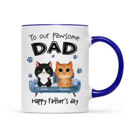 To Pawsome Dad Watercolor Cute Cat Sitting On Sofa Personalized Mug